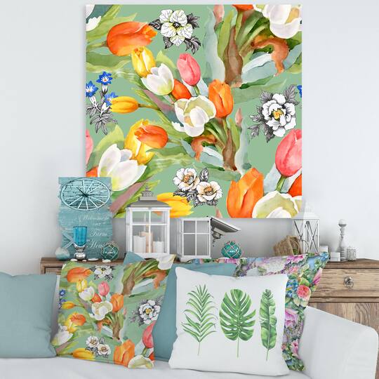 Designart - Blooming White and Orange Tulips III